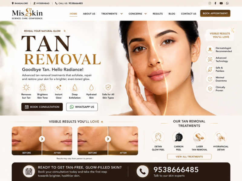 Tan Removal Treatment in Bangalore treatment at Misskin