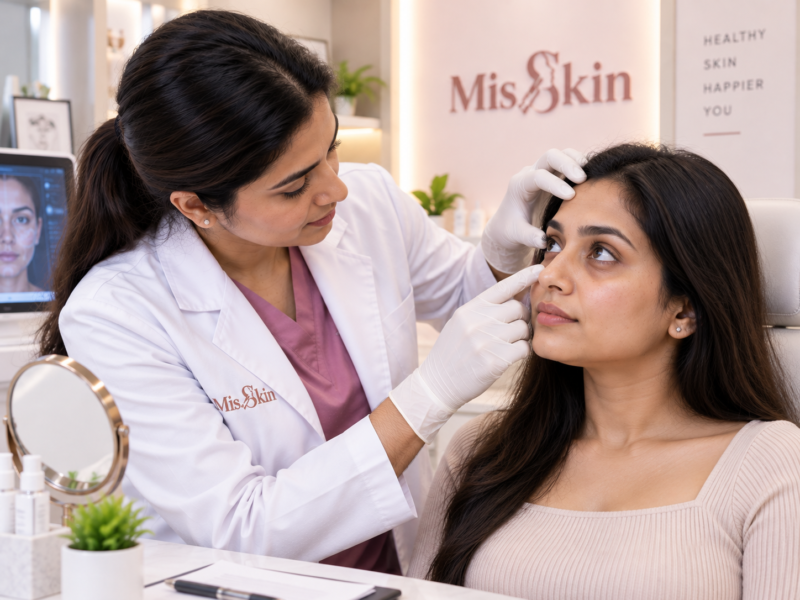 Dermatologist assessing dark circles and under-eye concerns at Misskin Bangalore