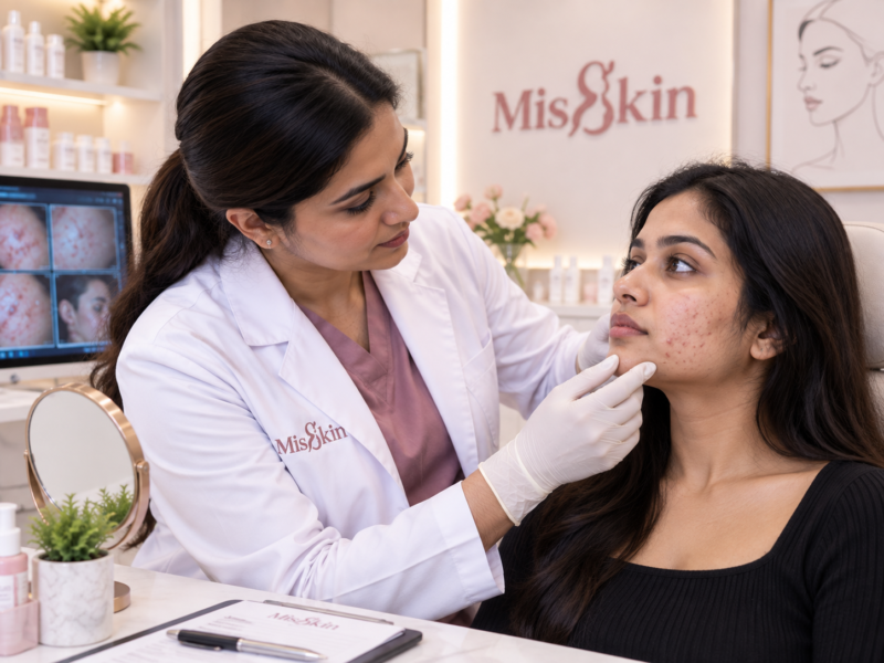 Dermatologist assessing recurring acne at Misskin clinic in Bangalore